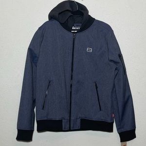 Levi’s Hooded Coaches Navy Blue Rain Coat Water Resistant Men Jacket Coat Large